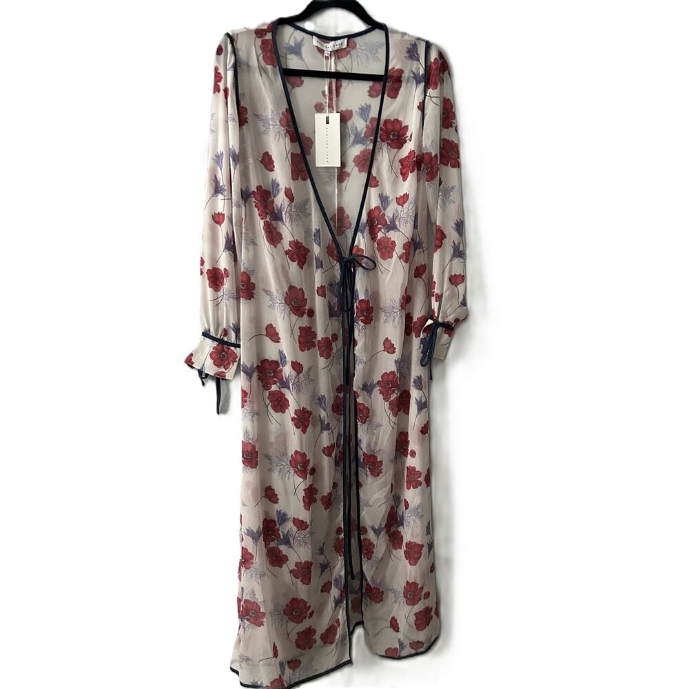 NWT Endless Rose Darling Poppy Floral Boho Wrap Chiffon Duster Coat Size Small - Picture 3 of 9